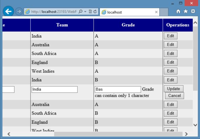 Model State Validation in GridView